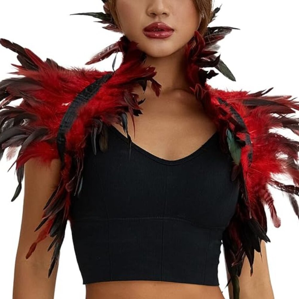 Gothic Shawl Shrug Collar Feather